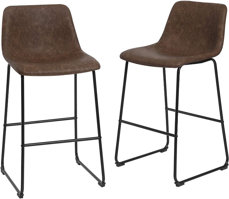 Photo 1 of 2 Stools, Mid-Century Modern Bar Chairs with Metal Legs, 2 Retro Brown and Black