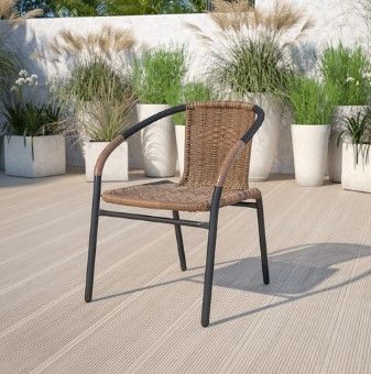 Photo 1 of 4 pc Medium Brown Rattan Indoor-Outdoor Restaurant Stack Chair

