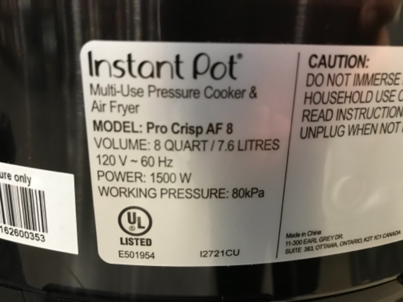 Photo 3 of tested and working - Instant Pot Pro Crisp 11-in-1 Electric Pressure Cooker with Air Fryer Combo