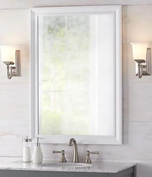 Photo 1 of 28 in. W x 40 in. H Framed Rectangular Anti-Fog Bathroom Vanity Mirror in White (Two Mirrors)
