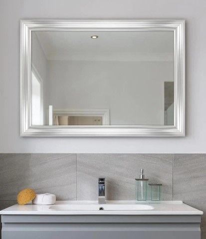Photo 1 of 29 in. W x 41 in. H Framed Rectangular Anti-Fog Bathroom Vanity Mirror in Silver (Two Mirrors)
