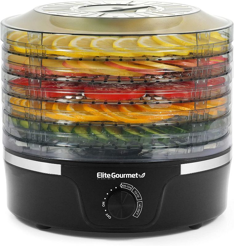 Photo 1 of Elite Gourmet Food Dehydrator, Adjustable Temperature Controls, Jerky Herbs Fruit Veggies Snacks, BPA-Free, Black 5 Trays
