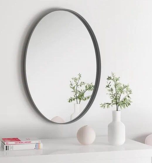 Photo 1 of 28 in. W x 18 in. H Framed Oval Bathroom Vanity Mirror
