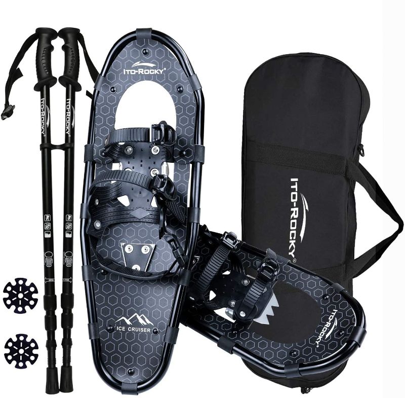 Photo 1 of Ito Rocky Sawtooth Snowshoes for Men and Women - Aluminum Terrain Snow Shoes with Trekking Poles and Carrying Tote Bag - 25 Inches
