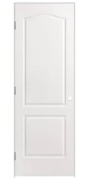 Photo 1 of 28 in. x 80 in. 2-Panel Arch Top Right-Handed Hollow-Core Textured Primed Composite Single Prehung Interior Door
