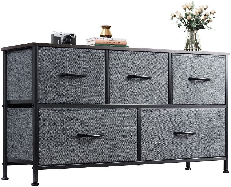 Photo 1 of **SLIGHTLY DIFFERENT FROM STOCK PHOTO**
DDK Dresser with 5 Drawers, 2 tiers Dressers for Bedroom, Fabric Storage Tower, Hallway, Entryway, Closets, Sturdy Steel Frame, Wood Top, Easy Pull Handle