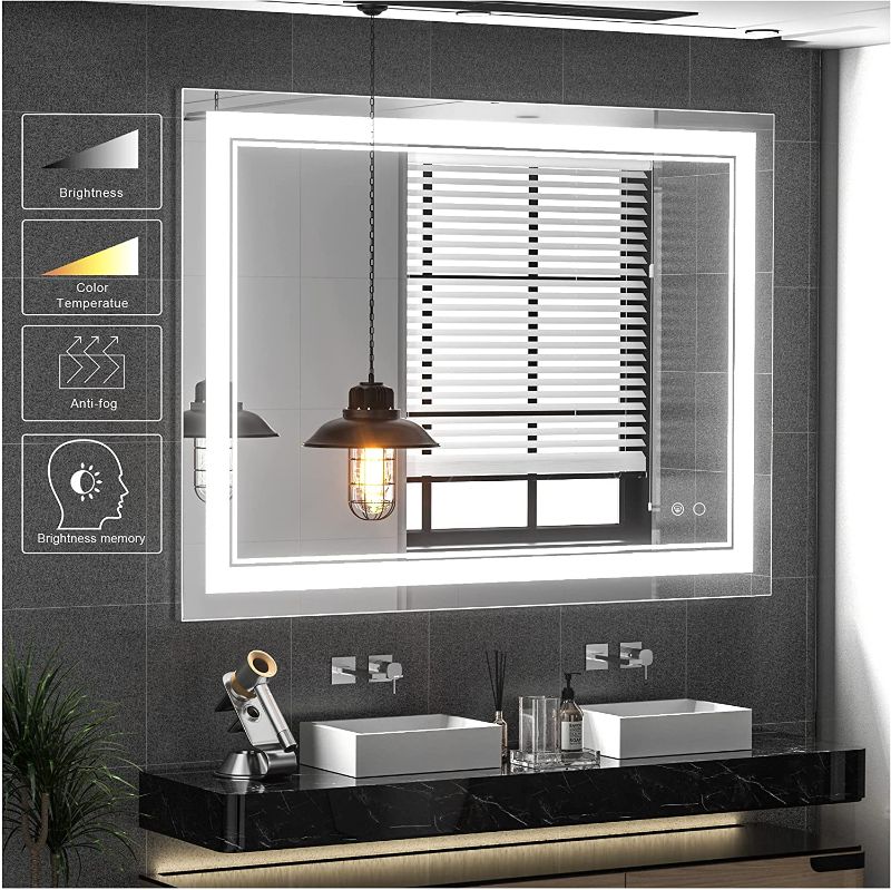 Photo 1 of **DAMAGED**
IOWVOE 40 x 32 Inch LED Mirror Lighted Bathroom Mirror, LED Vanity Mirror, Wall Mounted Anti-Fog Dimmer Lights Makeup Mirrors with Lights