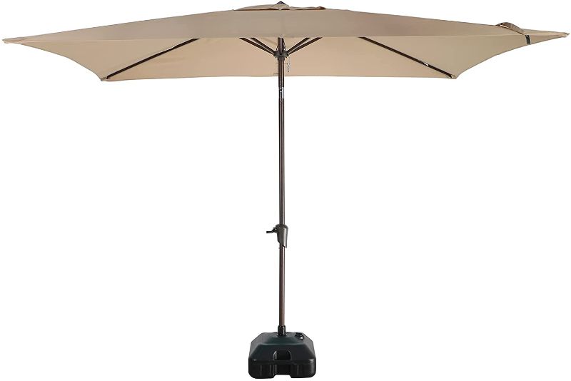 Photo 1 of **SLIGHTLY DIFFERENT FROM STOCK PHOTO**
Rectangular Patio Umbrella with Base, Outdoor Table Market Tilt Umbrella with Water Sand Filled Stand Weights, Beige
