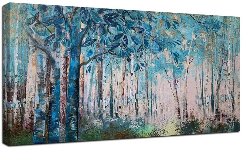 Photo 1 of **DAMAGED**
Ardemy Blue Tree Canvas Wall Art Forest Landscape Picture, Modern Birch Trees Nature Teal Abstract Painting Artwork 29 1/2"x59" Framed Ready to Hang for Home Office Living Room Bedroom Bathroom Wall Decor
