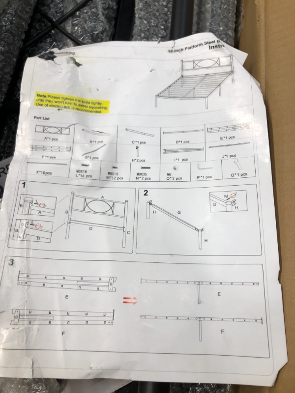 Photo 4 of **INCOMPLETE**
HAAGEEP Metal Queen Bed Frame With Headboard And Storage Black Platform Bedframe No Box Spring Needed 14 Inch Size
