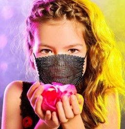 Photo 1 of  Kids Mesh Face Cover Rhinestone Colorful Glitter Sparkly Sequin Face Covering Breathable Children Adjustable Masquerade, 5 PCS