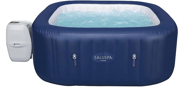 Photo 1 of  SaluSpa Hawaii 71-Inch x 26-Inch 6 Person Outdoor Inflatable Hot Tub Spa with Air Jets, Pump, 2 Filter Cartridges, and Tub Cover, Navy
