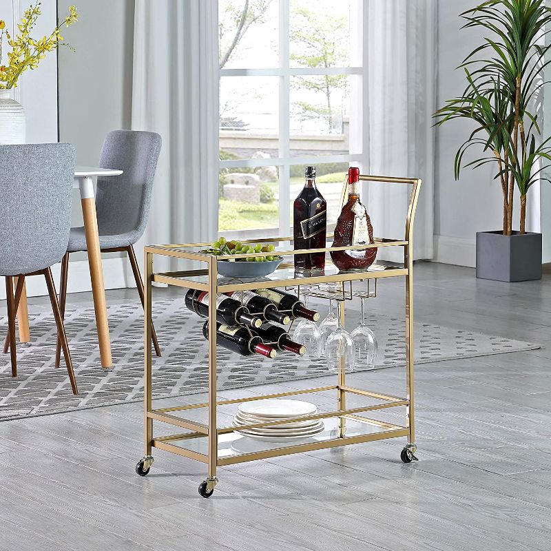 Photo 1 of **INCOMPLETE**
FirsTime & Co. Gold Francesca Bar Cart, American Designed, Gold, 30 x 13 x 32.5 inches, 30 inches, Gold & Glass
