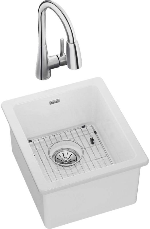 Photo 1 of **INCOMPLETE**
Elkay SWU1517WHFC Fireclay Single Bowl Undermount Bar Sink Kit with Faucet, 16-7/16", White (BOX 2 OF 2)
