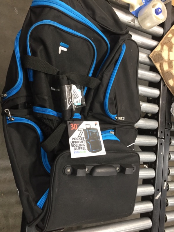 Photo 1 of Fila 7-Pocket Large Rolling Duffel Bag, Black/Blue, One Size

