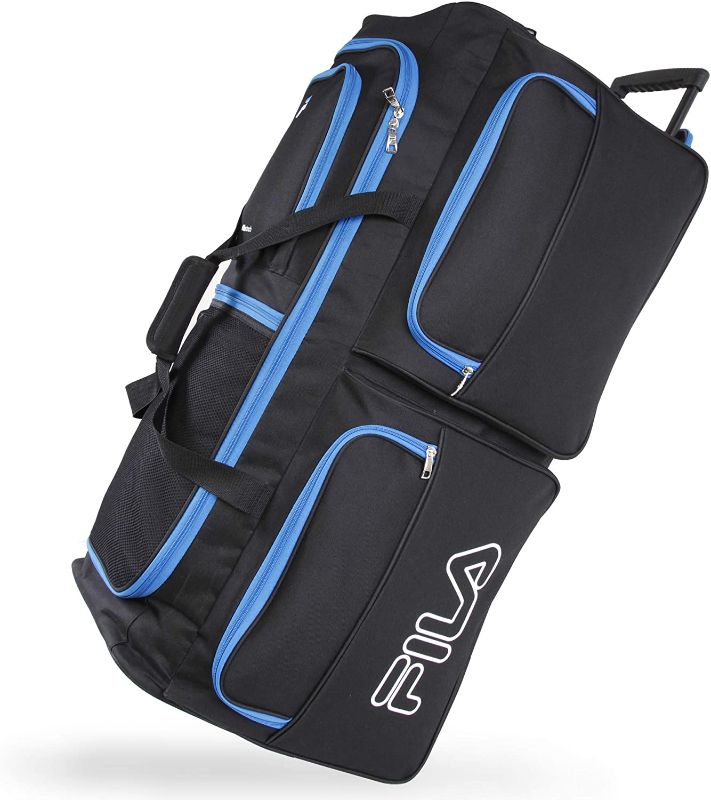 Photo 1 of Fila 7-Pocket Large Rolling Duffel Bag, Black/Blue, One Size
