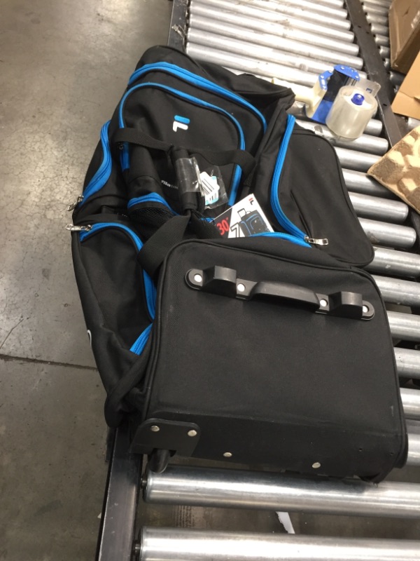 Photo 1 of Fila 7-Pocket Large Rolling Duffel Bag, Black/Blue, One Size
