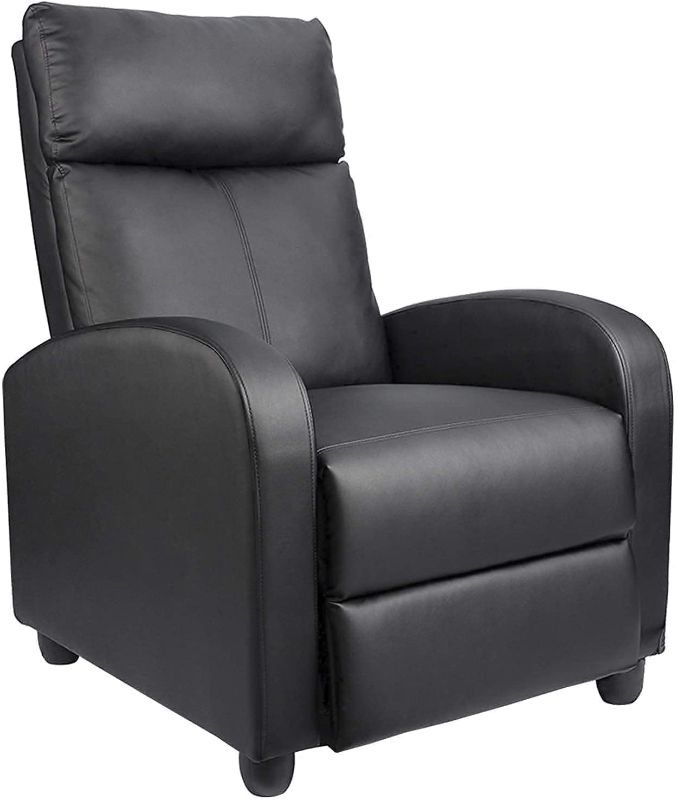 Photo 1 of  Recliner Chair Padded Seat Pu Leather for Living Room Single Sofa Recliner Modern Recliner Seat Club Chair Home Theater Seating (Black)
