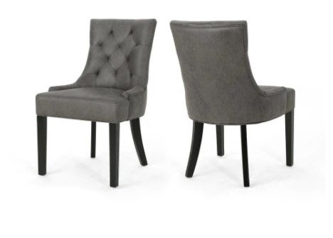 Photo 1 of  Tufted Back Slate Microfiber Dining Chairs (Set of 2)