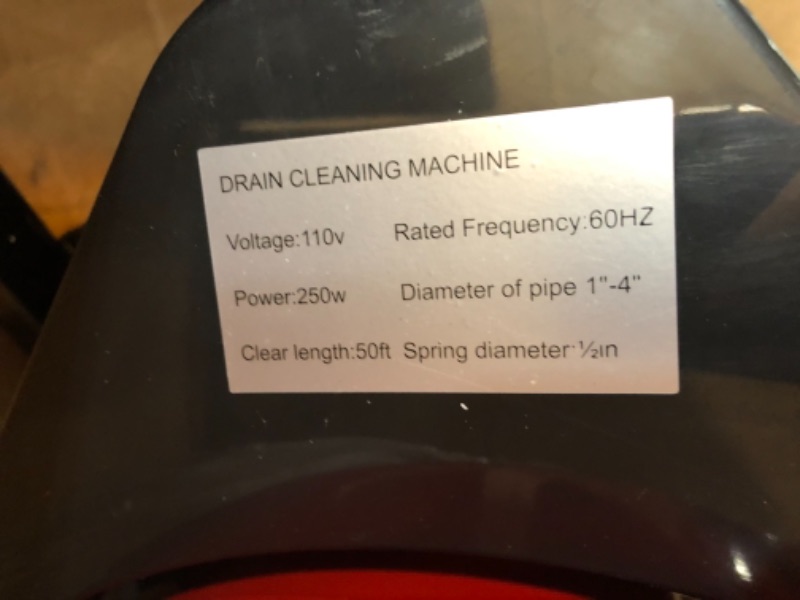 Photo 3 of ***PARTS ONLY*** VEVOR Electric Drain Auger 50FT x 1/2In. Drain Cleaner Machine, 250W Sewer Snake Machine, Fit 2''- 4''/51mm-102mm Pipes, w/4 Wheels & Cutters & Foot Switch, for Drain Cleaners Plumbers
