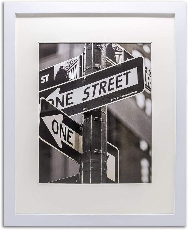Photo 1 of 20" X 24" WHITE SOLD PINE WOOD PICTURE FRAME WITH TEMPERED GLASS, 16" X 20" MATTED
