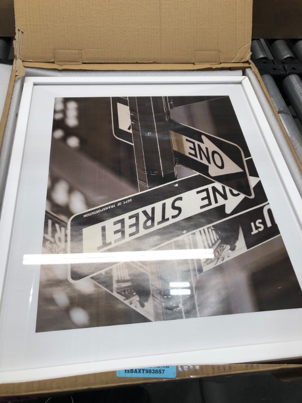 Photo 1 of 20" X 24" WHITE SOLD PINE WOOD PICTURE FRAME WITH TEMPERED GLASS, 16" X 20" MATTED
