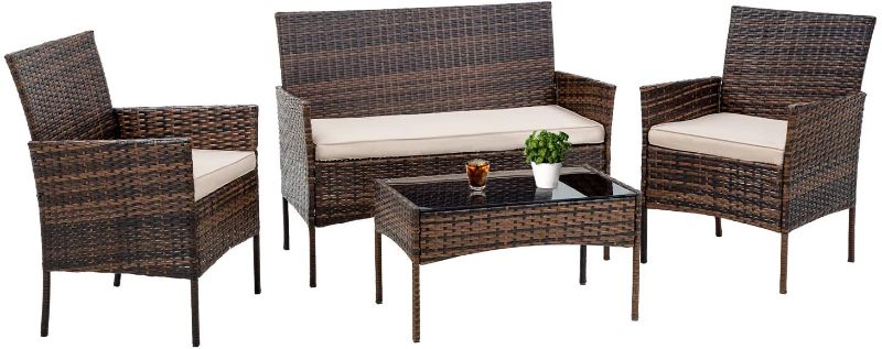 Photo 1 of 
BOX 1 OF 3- FDW Patio Furniture Set 4 Pieces Outdoor Rattan Chair Wicker Sofa Garden Conversation Bistro Sets for Yard (Brown)
