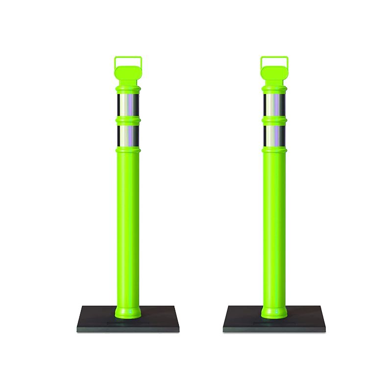 Photo 1 of  2 45" Delineator Posts with Removable 10lb Rubber Base, Reflective Collars - Lime Green