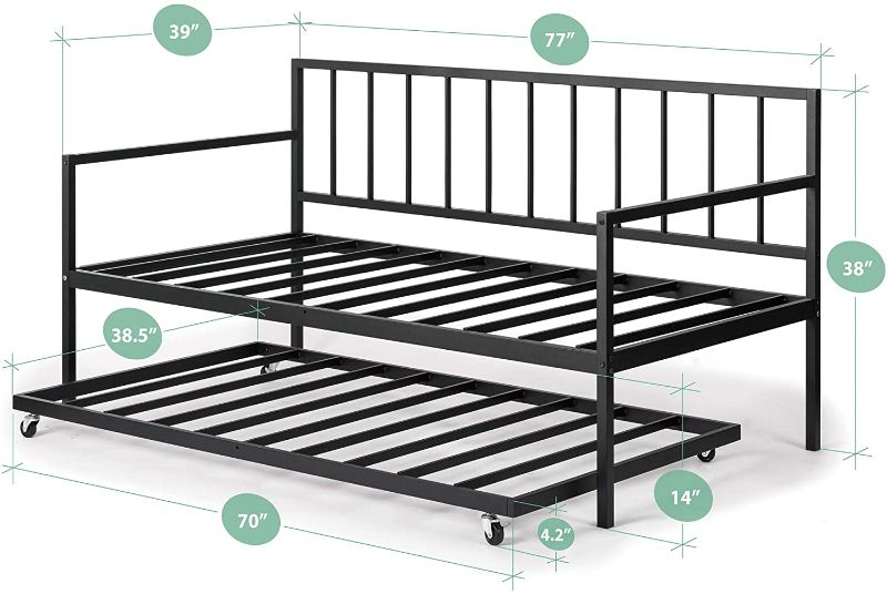 Photo 1 of **INCOMPLETE, BOX 1 OF 2 MISSING**
Zinus Eden Twin Daybed and Trundle Set / Premium Steel Slat Support / Daybed and Roll Out Trundle Accommodate Twin Size Mattresses Sold Separately, Black
