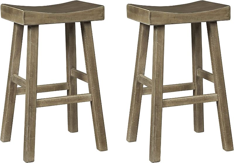 Photo 1 of **MISSING HARDWARE**
Signature Design by Ashley Glosco Farmhouse 30.63" Pub Height Saddle Barstool, 2 Count, Brown
