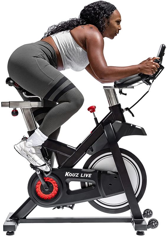 Photo 1 of ***PARTS ONLY***
 DAMAGED IN SEVERAL PLACES , MISSING COMPONENTS***
KOUZ LIVE Exercise Bikes Magnetic Resistance, Indoor Stationary Bikes for Home Workout, Quiet Belt Drive with LCD Monitor & Professional Seat & Ipad Mount, 330lb Capacity Cycling Bike

