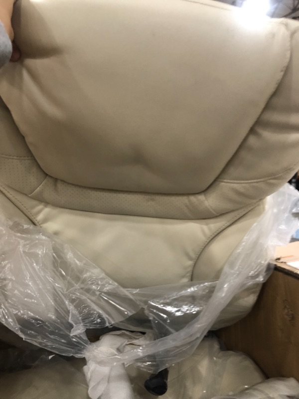 Photo 3 of **USED, MISSING HARDWARE**PAINT ON WOOD IS SCUFFED*
Serta Big and Tall Executive Office Chair with Wood Accents Adjustable High Back Ergonomic Lumbar Support, Bonded Leather, Ivory
