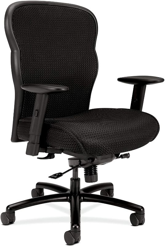 Photo 1 of **HARDWARE INCOMPLETE, MISSING ONE WHEEL**
HON Wave Mesh Big and Tall Executive Chair | Knee-Tilt | Adjustable Arms | Black Fabric Seat | HVL705 Model
