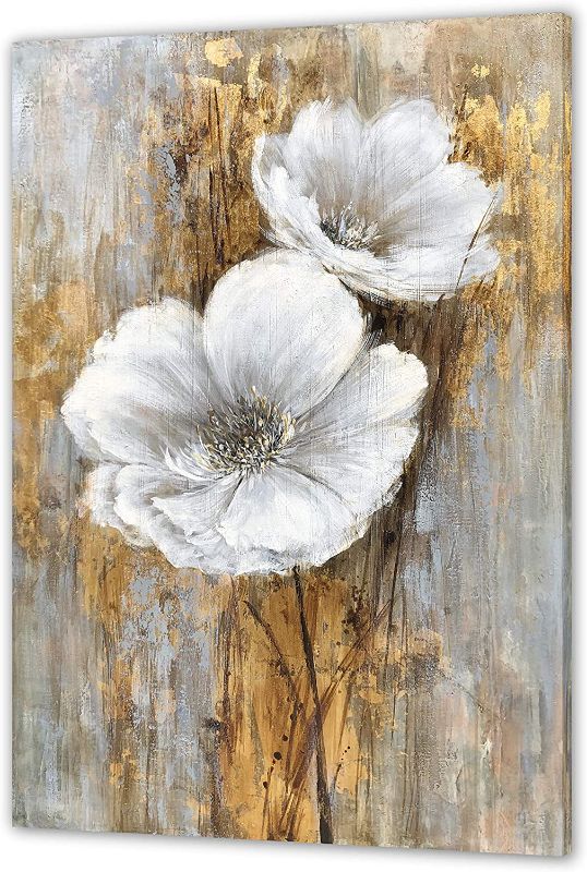 Photo 1 of **TOP OF PICTURE HAS A CUT**
Yihui Arts White Floral Wall Pictures Hand Painted Lily Bouquet Flower Oil Painting Artwork With Gold Foil For Dinning Room Decoration
