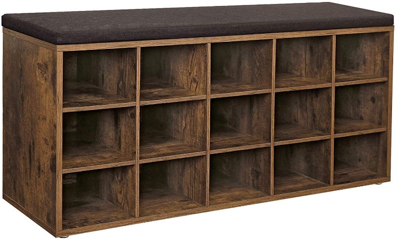 Photo 1 of **MISSING COMPONENTS, AND MISSING HARDWARE*
WHITMOR Shoe Bench with Cushion, 15-Cube Storage Bench, Holds up to 440 lb, Rustic Brown ULHS15BX
