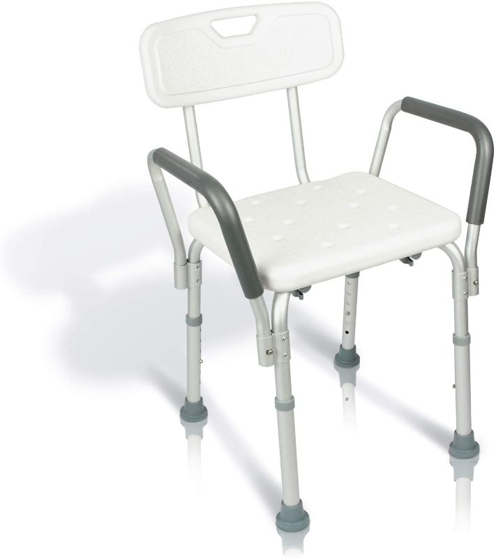Photo 1 of  Shower Chair with Back - Handicap Bathtub Bench with Padded Armrest for Disabled, Seniors, Elderly - Adjustable Medical Bath Stool Spa Seat with Handle Pads for Bariatrics - Non Slip Tub Safety
