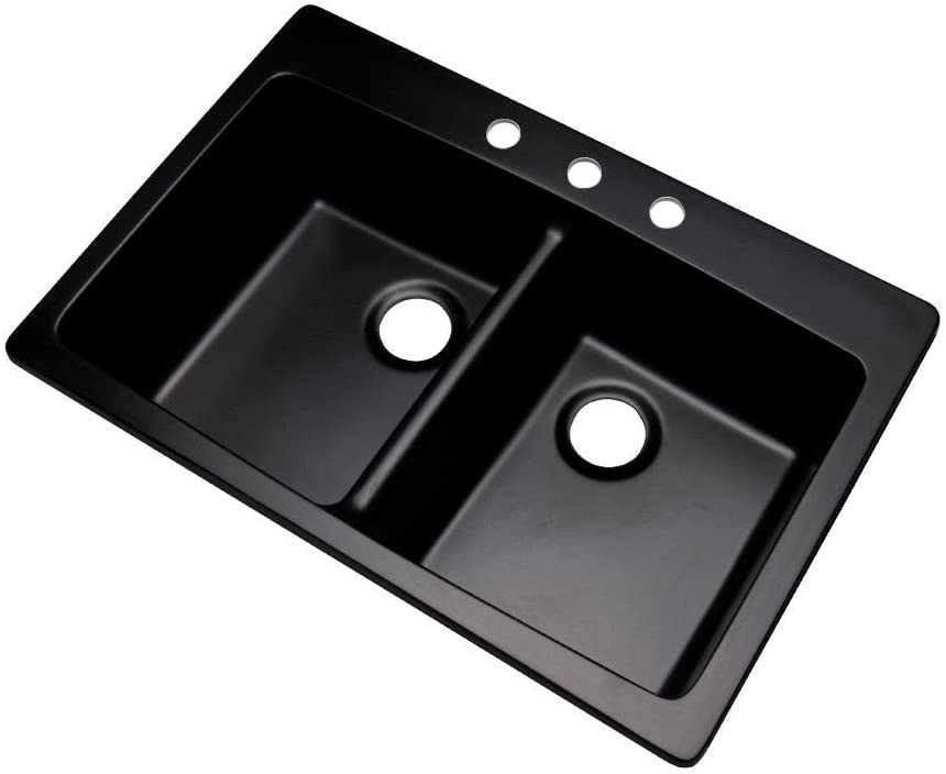 Photo 1 of **FOUR CORNERS HAVE CRACKS**
Dekor Sinks 89399Q Westwood Composite Granite Double Bowl Kitchen Sink with Three Holes, 33-Inch, Black
