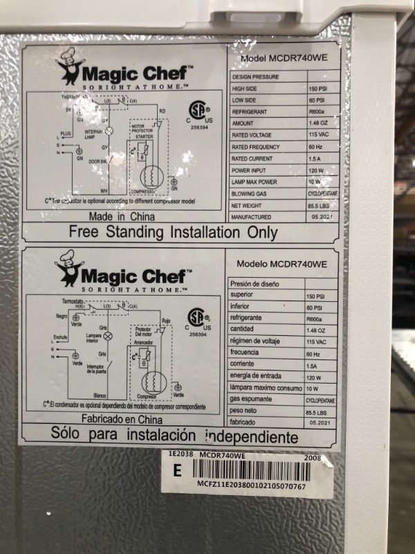Photo 1 of **FRIDGE FRAME HAS SEVERAL DENTS AND TOP CORNERS ARE DENTED**
Magic Chef 7.4 Cu. Ft. 2-Door Mini Fridge in White
