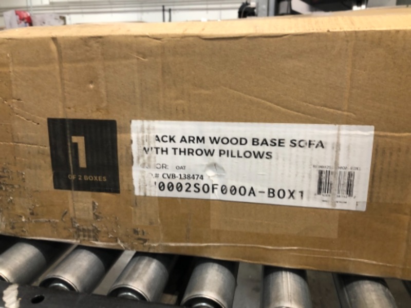 Photo 5 of **SOFA IS MISSING CUSHIONS, AND WOOD IS SPLINTERED IN SEVERAL PLACES**BOX 1 OF 2 ONLY, BOX 2 OF 2 MISSING**
Woodland Hills Wood Base Sofa - Threshold™ designed with Studio McGee

