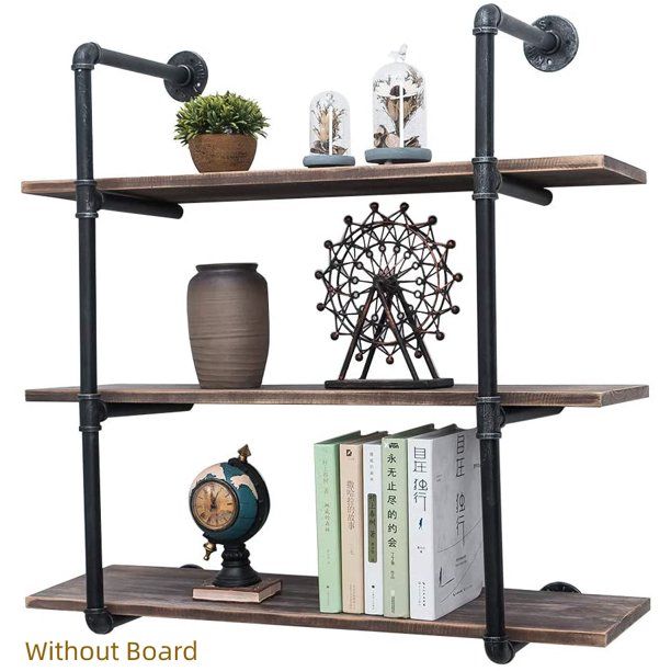 Photo 1 of 12/8 in(D) 36in(H) 3 Tier DIY Industrial Retro Iron Pipe Shelf Wall Mount Storage Shelving Brackets Bookshelf Storage Organizer Hardware (Not Included Shelves)
