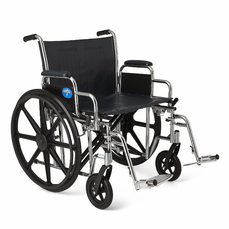 Photo 1 of Medline Excel Extra-Wide Bariatric Wheelchair, 24 inch Seat Width, Removable Desk Length Arms & Swing Away Footrests, 500lb Weight Capacity, Chrome