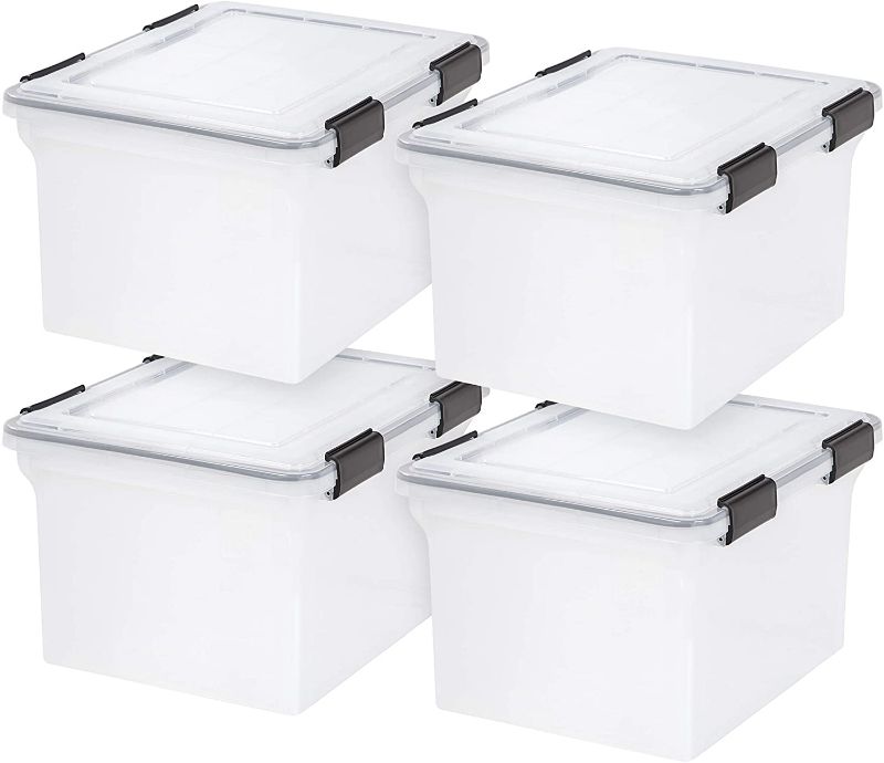 Photo 1 of IRIS USA 32 Quart Weathertight Plastic Storage Bin Tote Organizing Container with Durable Lid and Seal and Secure Latching Buckles, 4 Pack
