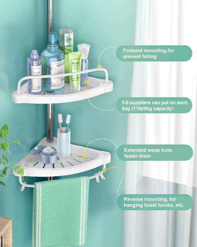 Photo 1 of **USED, MISSING HARDWARE**
ADOVEL 4 Layer Corner Shower Caddy, Adjustable Shower Shelf, Constant Tension Stainless Steel Pole Organizer, Rustproof 3.3 to 9.8ft
