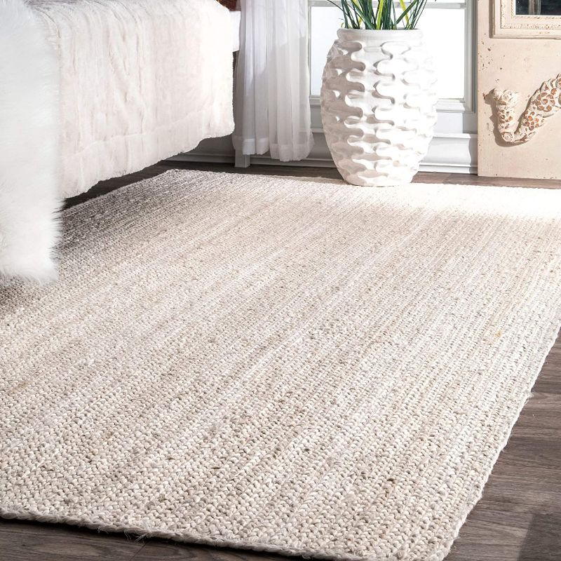 Photo 1 of nuLOOM Rigo Hand Woven Farmhouse Jute Area Rug, 8' x 10', Off-white
