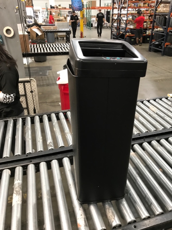 Photo 2 of 14 Gal. Sliding Lid Touchless Sensor Trash Can with AbsorbX Odor Filter, Black Stainless Steel, for Kitchen, Office