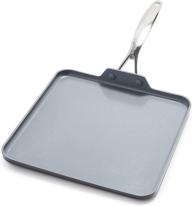 Photo 1 of GreenPan Valencia Pro Hard Anodized Induction Safe Healthy Ceramic Nonstick, Griddle Pan, 11", Gray
