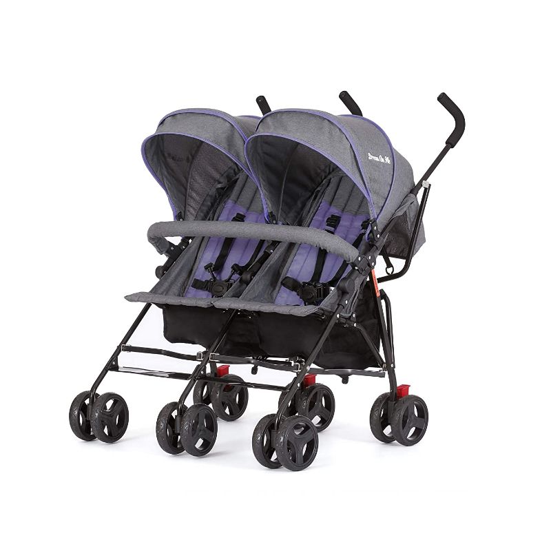 Photo 1 of Dream On Me Volgo Twin Umbrella Stroller, Purple/Dark Grey
