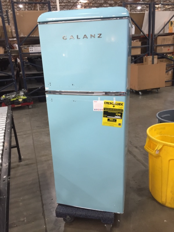 Photo 2 of Galanz GLR10TBEEFR True Top Freezer Retro Refrigerator Frost Free, Dual Door Fridge, Adjustable Electrical Thermostat Control, Blue, 10.0 Cu Ft
