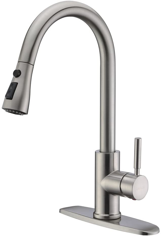 Photo 1 of  Single Handle High Arc Brushed Nickel Pull Out Kitchen Faucet,Single Level Stainless Steel Kitchen Sink Faucets with Pull Down Sprayer