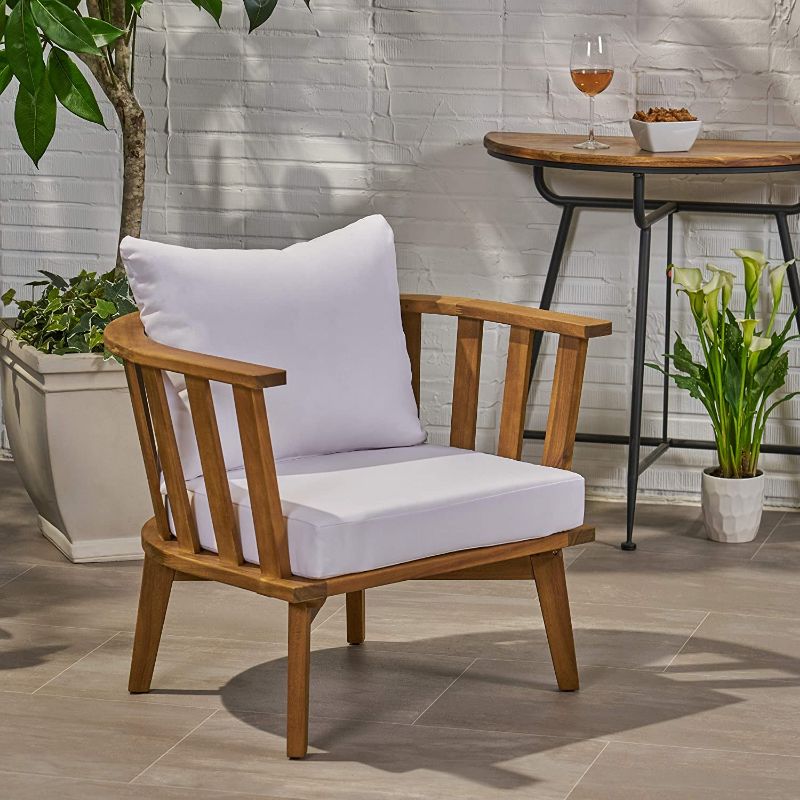 Photo 1 of ***PARTS ONLY*** Christopher Knight Home 309123 Dean Outdoor Wooden Club Chair with Cushions, White and Teak Finish
